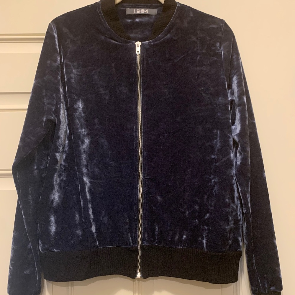 1804 Coin Lightweight Blue Crushed Soft Velvet Bomber Jacket